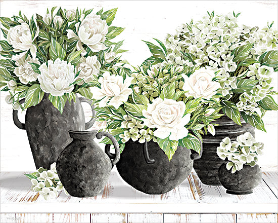 Cindy Jacobs CIN4590 - CIN4590 - Black and White Beauty - 16x12 floral arrangement set, white flowers bouquet, farmhouse vases, still life flowers, botanical decor, rustic floral painting, cottage style, neutral palette flowers, home decor art, vase arrangement from Penny Lane
