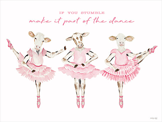 Cindy Jacobs CIN4734 - CIN4734 - If You Stumble - 16x12 funny cows in tutus, ballerina cow illustration, pink ballet outfits, whimsical farm animals, humor wall art, if you stumble make it part of the dance quote, inspirational humor, watercolor painting, feminine pink palette, playful nursery decor, juvenile art, country farmhouse from Penny Lane