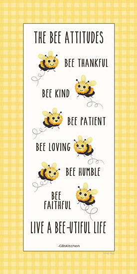 Cindy Jacobs CIN4758 - CIN4758 - The Bee Attitudes    - 9x18 animals, typography, backgrounds & patterns, insects, inspirational, word art, bee, gingham, positive, cute, cartoon, quotes, whimsical, decorative, digital illustration, yellow from Penny Lane