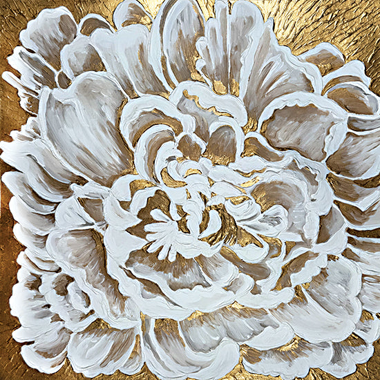 Cindy Jacobs CIN4772 - CIN4772 - Golden Peony - 12x12 botanical, abstract, still life, floral, peony, gold leaf, textured, decorative, contemporary, mixed media, gold from Penny Lane
