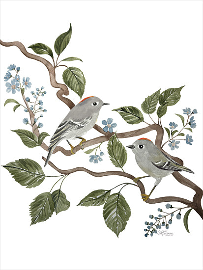 Cat Thurman Designs CTD155 - CTD155 - Kinglet Pair     - 12x16 songbirds illustration, birds on branch, spring floral, two birds perched, nature art, botanical background, woodland decor from Penny Lane