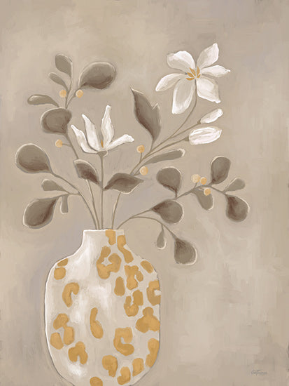 Cat Thurman Designs CTD284 - CTD284 - Lightly Leopard - 12x16 Flowers, White Flowers, Greenery, Gray Leaves, Leopard Print Vase, Neutral Palette from Penny Lane