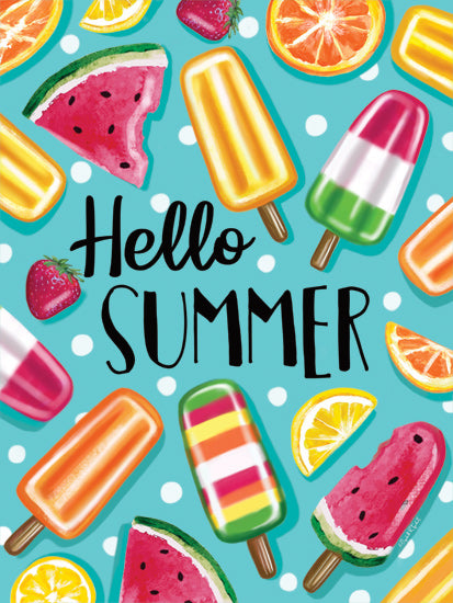 Elizabeth Tyndall ET316 - ET316 - Hello Summer Popsicles - 12x16 Summer, Hello Summer, Typography, Signs, Textual Art, Popsicles, Polka Dots, Fruit from Penny Lane