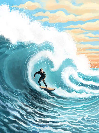 Elizabeth Tyndall ET624 - ET624 - Surfing - 12x16 surfing, wave, ocean, surfer, sunset sky, action, sports, coastal life, adventure, painterly sea scene from Penny Lane