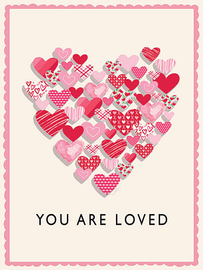 Elizabeth Tyndall ET659 - ET659 - You are Loved - 12x16 valentine hearts, love theme, pink red palette, romantic design, patterned hearts, feminine decor, valentine card style, typography love, whimsical hearts, decorative pattern from Penny Lane