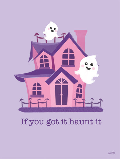 House Fenway FEN1259 - FEN1259 - Haunt It - 12x16 cute halloween illustration, friendly ghosts, haunted house, purple background, whimsical spooky, kids halloween art, playful holiday design, cartoon style, funny halloween saying, typography quote, pastel halloween decor from Penny Lane