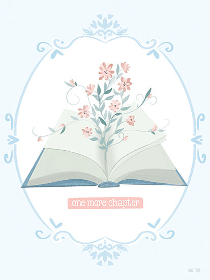 House Fenway FEN1300 - FEN1300 - One More Chapter    - 12x16 open book illustration, flowers growing from pages, pastel watercolor, light blue background, reading quote, 'one more chapter' text, whimsical frame, feminine decor, book lover gift, soft florals, inspirational word art, cozy aesthetic, library theme from Penny Lane