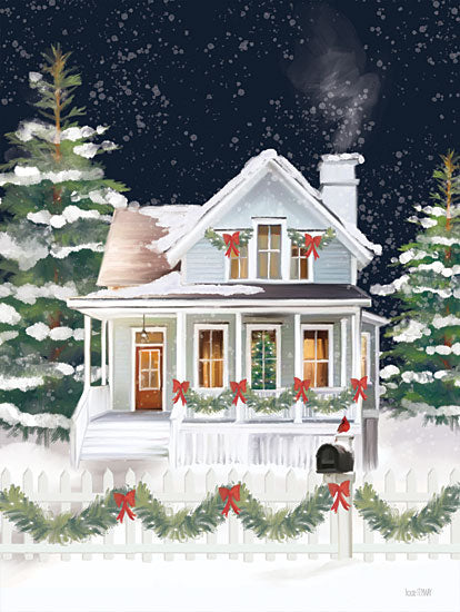 House Fenway FEN947 - FEN947 - Winter Frost Holiday House   - 12x16 christmas house illustration, snowy cottage art, winter holiday home, festive lights and garlands, seasonal christmas decor from Penny Lane