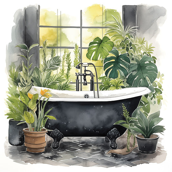 Heidi Kuntz HK289 - HK289 -  Bathtub Sanctuary 2  - 12x12 watercolor landscape, painterly brush strokes, nature scene, soft sky, rustic countryside, serene environment, artistic texture, scenic view, impressionistic style, calming tones from Penny Lane