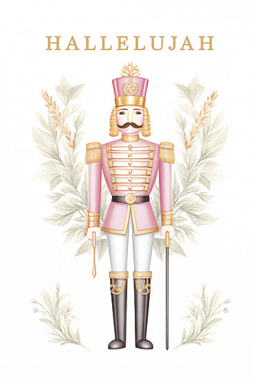 Heidi Kuntz HK308 - HK308 - Hallelujah Nutcracker  - 12x18 nutcracker, hallelujah text, pink uniform, holiday illustration, festive greenery, inspirational Christmas art from Penny Lane