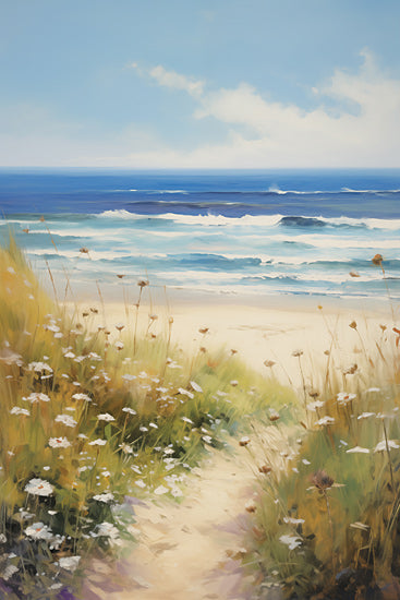 Heidi Kuntz HK350 - HK350 - Wildflowers by the Sea   - 12x18 Path to beach, wildflowers, sandy walkway, ocean view, scenic coastal nature, painterly brushstrokes from Penny Lane