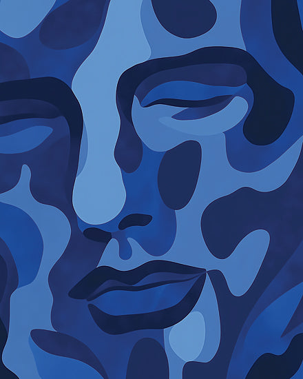 Heidi Kuntz HK488 - HK488 - Quiet Mind   - 12x16 abstract face, blue tones, modern portrait, geometric shapes, contemporary art, bold color palette, minimalist facial features, graphic illustration, moody from Penny Lane