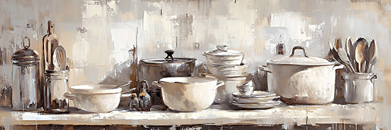 Heidi Kuntz HK604 - HK604 - Kitchen Necessities - 36x12 neutral kitchen still life, cookware, utensils, rustic kitchen from Penny Lane