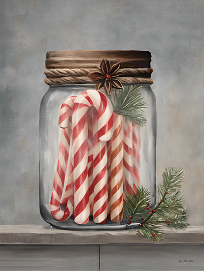 Jo Moulton JO181 - JO181 - Candy Cane Stash - 12x16 Christmas, Holidays, Still Life, Candy Canes, Jar, Evergreen Sprigs, Berries, Anise Star from Penny Lane