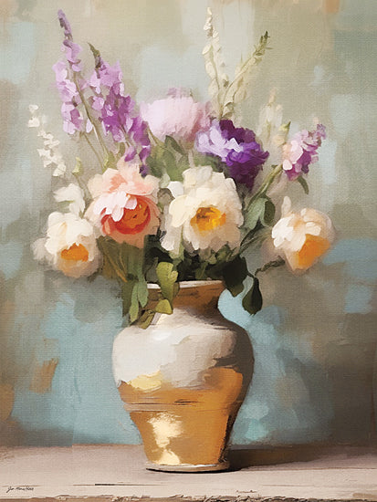 Jo Moulton JO295 - JO295 - Set in Gold - 12x16 cowboy boots, floral bouquet, bright colors, abstract florals, painted flowers, western decor, spring theme, pastel background, turquoise boots, vibrant brushstrokes from Penny Lane