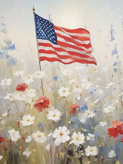 Jo Moulton JO333 - JO333 - Freedom Waves - 12x16 American flag, wildflowers, meadow scene, patriotic floral, rustic countryside, Americana decor from Penny Lane