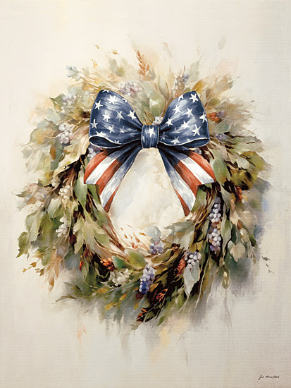 Jo Moulton JO336 - JO336 - Americana Wreath - 12x16 Patriotic wreath, American bow, stars and stripes, decorative wreath, rustic greenery, Americana decor, country style, holiday decoration from Penny Lane