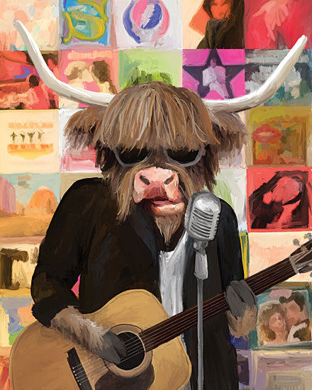 Kamdon Kreations KAM1077 - KAM1077 - Moo Record and Vinyls - 12x16 highland cow musician, sunglasses, acoustic guitar, microphone, colorful gallery wall, pop art background, fun animal portrait, whimsical, music performance, modern decor, brush strokes, contemporary from Penny Lane