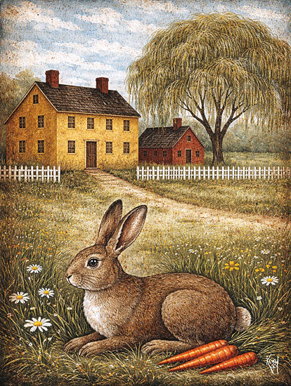 Keith Bowman KB109 - KB109 - Spring Time Hare - 12x16 vintage rabbit, farmhouse bunny, carrots, rustic home, folk art texture, sepia tones from Penny Lane