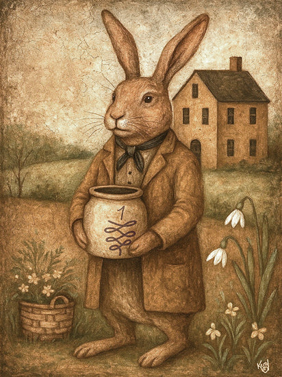 Keith Bowman KB110 - KB110 - The Collector - 12x16 rabbit portrait, primitive bunny, wagon, star decor, sepia rustic style from Penny Lane