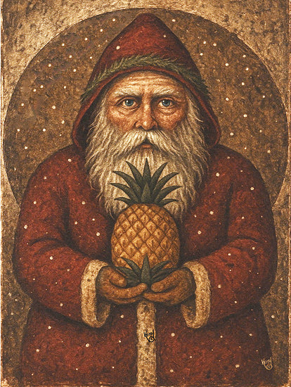 Keith Bowman KB153 - KB153 - Hospitality Santa - 12x16 holidays & seasonal, figurative, food & drink, botanical, christmas, fruit & vegetables, tropical, santa, pineapple, beard, tropical fruit, folk art, painterly, mixed media, red from Penny Lane