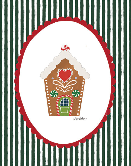 Lisa Larson LAR706 - LAR706 - Festive Delights Gingerbread House - 12x16 holidays & seasonal, food & drink, backgrounds & patterns, christmas, baked goods, gingerbread house, candy, heart, whimsical, decorative, digital illustration, multicolor from Penny Lane