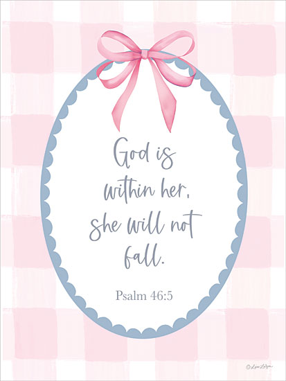 Lisa Larson LAR729 - LAR729 - God is Within Her     - 12x16 religious & spiritual, typography, backgrounds & patterns, inspirational, word art, bible verse, psalm, faith, scripture, bow, ribbon, gingham, plaid, feminine, whimsical, digital illustration, pink from Penny Lane