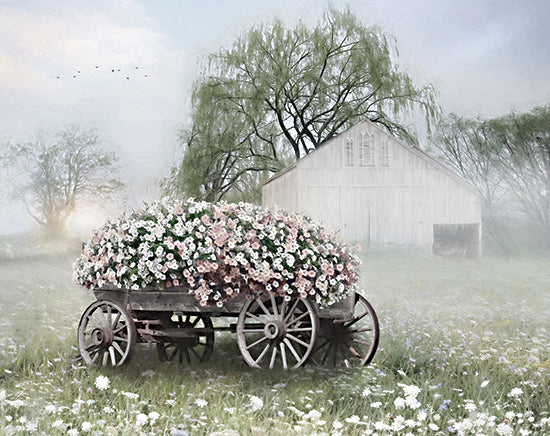 Lori Deiter LD3400 - LD3400 - Weathered Wagon in Bloom - 16x12 flower cart, rustic wagon, farmhouse barn, spring flowers from Penny Lane
