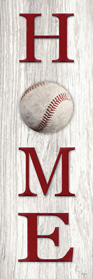 Lori Deiter LD3651 - LD3651 - Baseball Home Sign   - 12x36 vertical home sign, baseball accent, red letters on whitewashed wood, sports decor, farmhouse wall art, rustic typography, baseball home plate theme, modern farmhouse sign, neutral wood background, decorative word art from Penny Lane