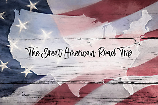 Lori Deiter LD4039 - LD4039 - The Great American Road Trip - 18x12 American road trip, USA map, flag background from Penny Lane