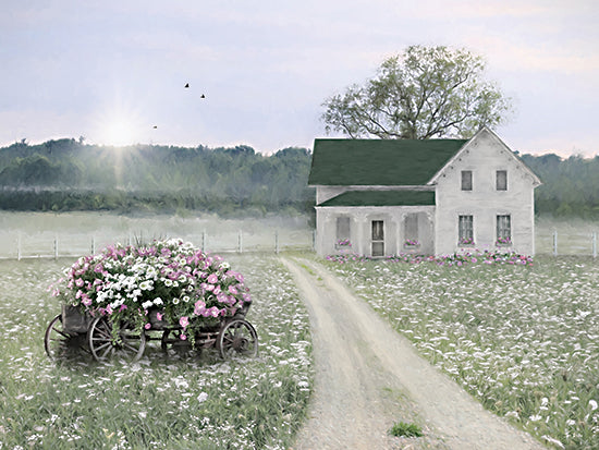 Lori Deiter LD4061 - LD4061 - Old Fashioned Charm - 16x12 landscape, botanical, animals, country, rural, path, trees, floral, greenery, birds, farmhouse, wagon, meadow, sunrise, misty, fence, green roof, modern farmhouse, whimsical, digital painting, neutral from Penny Lane