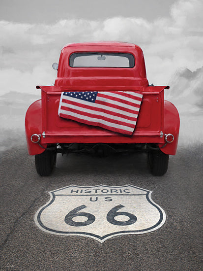 Lori Deiter LD4142 - LD4142 - American Road - 12x16 patriotic & americana, travel, americana, flags & stars, transportation, places & cities, red truck, vintage truck, route 66, highway, road, historic, vintage, moody, photography, red from Penny Lane