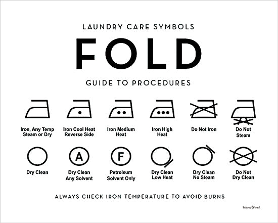lettered & lined LET1057 - LET1057 - Fold Guide to Procedures   - 16x12 Laundry care symbols, ironing guide, dry clean instructions, fabric care, garment label symbols, typography chart, modern minimalist laundry art, washing guide poster from Penny Lane