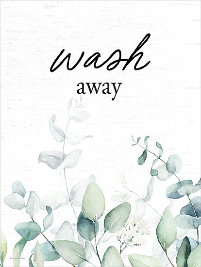 lettered & lined LET1204 - LET1204 - Wash Away - 12x16 wash away your worries, botanical bathroom wall art, eucalyptus leaf print, watercolor greenery artwork, spa inspired decor, calming inspirational quote, modern farmhouse bathroom sign, soft neutral wall decor, nature inspired typography from Penny Lane
