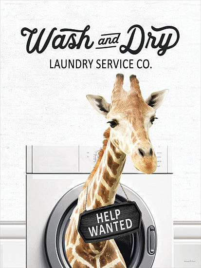 lettered & lined LET1306 - LET1306 - Help Wanted Laundry Giraffe - 12x16 giraffe, washing machine, help wanted sign, laundry humor, quirky animal, dry cleaning, giraffe in washer from Penny Lane