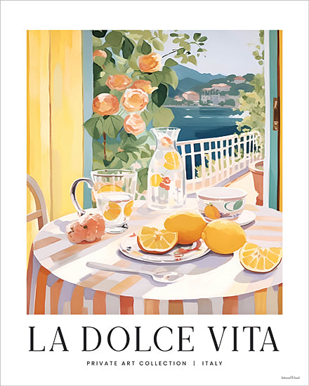 lettered & lined LET1407 - LET1407 - La Dolce Vita - 12x16 La Dolce Vita art print, Italian seaside balcony, lemons and flowers, summer lifestyle, romantic Italy view from Penny Lane