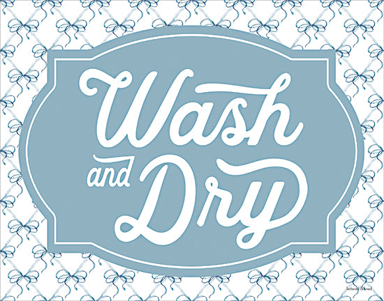 lettered & lined LET1442 - LET1442 - Wash and Dry - 16x12 wash and dry sign, teal laundry decor, bow pattern background, farmhouse typography art, laundry room wall decor, decorative label frame, modern farmhouse style from Penny Lane