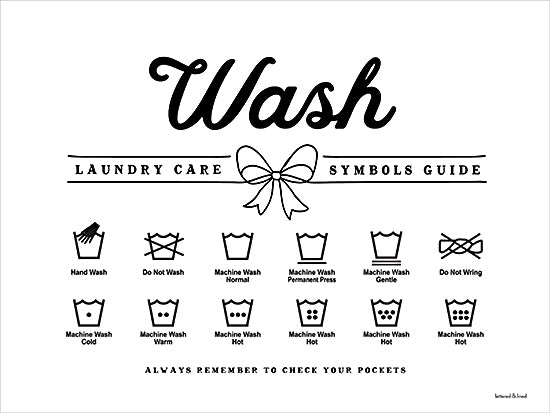lettered & lined LET1453 - LET1453 - Laundry Care Wash - Bow Series - 16x12 home spaces, typography, symbols & icons, laundry, signs, word art, laundry symbols, washing instructions, clothing care, household, guide, infographic, contemporary, decorative, vector art, black & white from Penny Lane