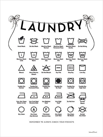 lettered & lined LET1457 - LET1457 - Laundry Symbols II - Bow Series - 12x16 laundry symbols guide print, clothes care chart, farmhouse laundry decor, minimalist typography wall art, black and white educational poster, modern home design, word art from Penny Lane