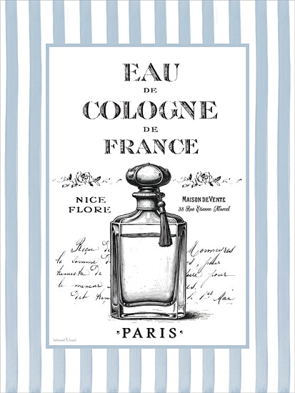 lettered & lined LET1478 - LET1478 - Paris France Cologne - 12x16 still life, typography, backgrounds & patterns, word art, perfume bottle, french, paris, script, stripes, vintage, decorative, ink drawing, blue from Penny Lane