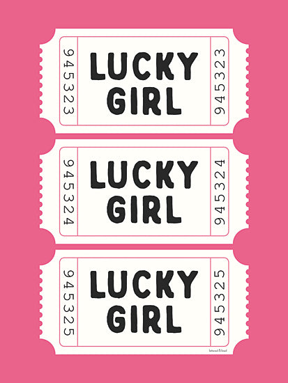 lettered & lined LET1517 - LET1517 - Lucky Girl - 12x16 lucky girl, motivational quote, positive affirmation, pink ticket design, girl power art, modern typography, minimalist wall decor, inspirational poster from Penny Lane