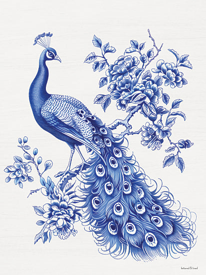 lettered & lined LET1536 - LET1536 - Toile Peacock - 12x16 animals, botanical, birds, wildlife, floral, greenery, peacock, branch, flower, leaves, tail feather, decorative, vintage, digital illustration, blue from Penny Lane