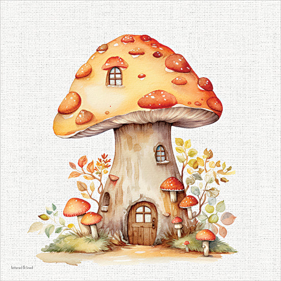 lettered & lined LET1613 - LET1613 - Fall Mushroom Hideaway - 12x12 mushroom house, fairy tale cottage, whimsical woodland, fantasy art, autumn foliage, storybook illustration, fall decor, enchanted forest home, children’s wall art from Penny Lane
