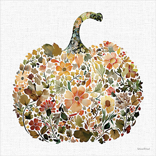 lettered & lined LET1620 - LET1620 - Pumpkin and Petals 1 - 12x12 white pumpkin watercolor, floral pumpkin art, autumn bouquet, fall botanical illustration, feminine harvest decor, thanksgiving decoration, cottagecore pumpkin, seasonal wall art, soft neutral tones, hand painted floral design from Penny Lane