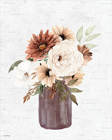 lettered & lined LET1632 - LET1632 - Harvest Bouquet 2 - 12x16 floral bouquet in purple mason jar,watercolor garden flowers,cream blush rustic florals,farmhouse flower arrangement,botanical still life art,country cottage floral decor,soft vintage flower illustration from Penny Lane