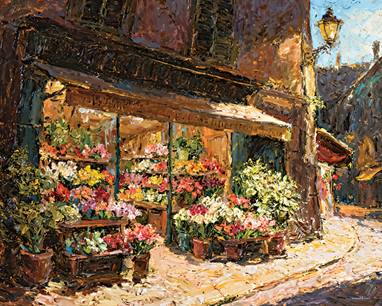 lettered & lined LET1735 - LET1735 - Scent of the City - 16x12 flower shop street painting, european street scene, colorful floral market, impressionist style from Penny Lane