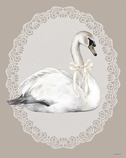 lettered & lined LET1749 - LET1749 - The Keepsake Swan - 12x16 animals, backgrounds & patterns, juvenile, birds, aquatic animals, baby, swan, lace, oval frame, bow, feminine, decorative, watercolor, neutral from Penny Lane