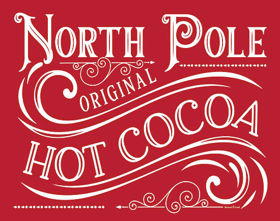 lettered & lined LET773 - LET773 - North Pole  - 16x12 typography art, red background, vintage lettering, North Pole, original hot cocoa, decorative swirls, festive holiday sign, Christmas theme from Penny Lane