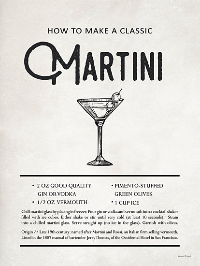 lettered & lined LET885 - LET885 - Martini - 12x16 cocktail recipe, martini glass, illustrated drink, typography design, recipe art, vintage bar decor, olives garnish, retro poster style from Penny Lane