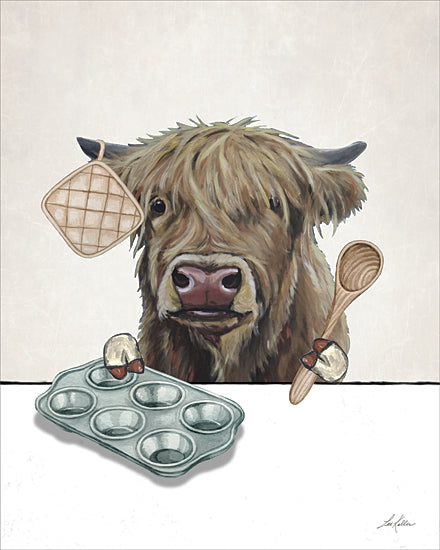 Lee Keller LK288 - LK288 - Baking Highland     - 12x16 cow chef with whisk eggs bowl baking humorous farm animal kitchen character illustration farmhouse decor from Penny Lane